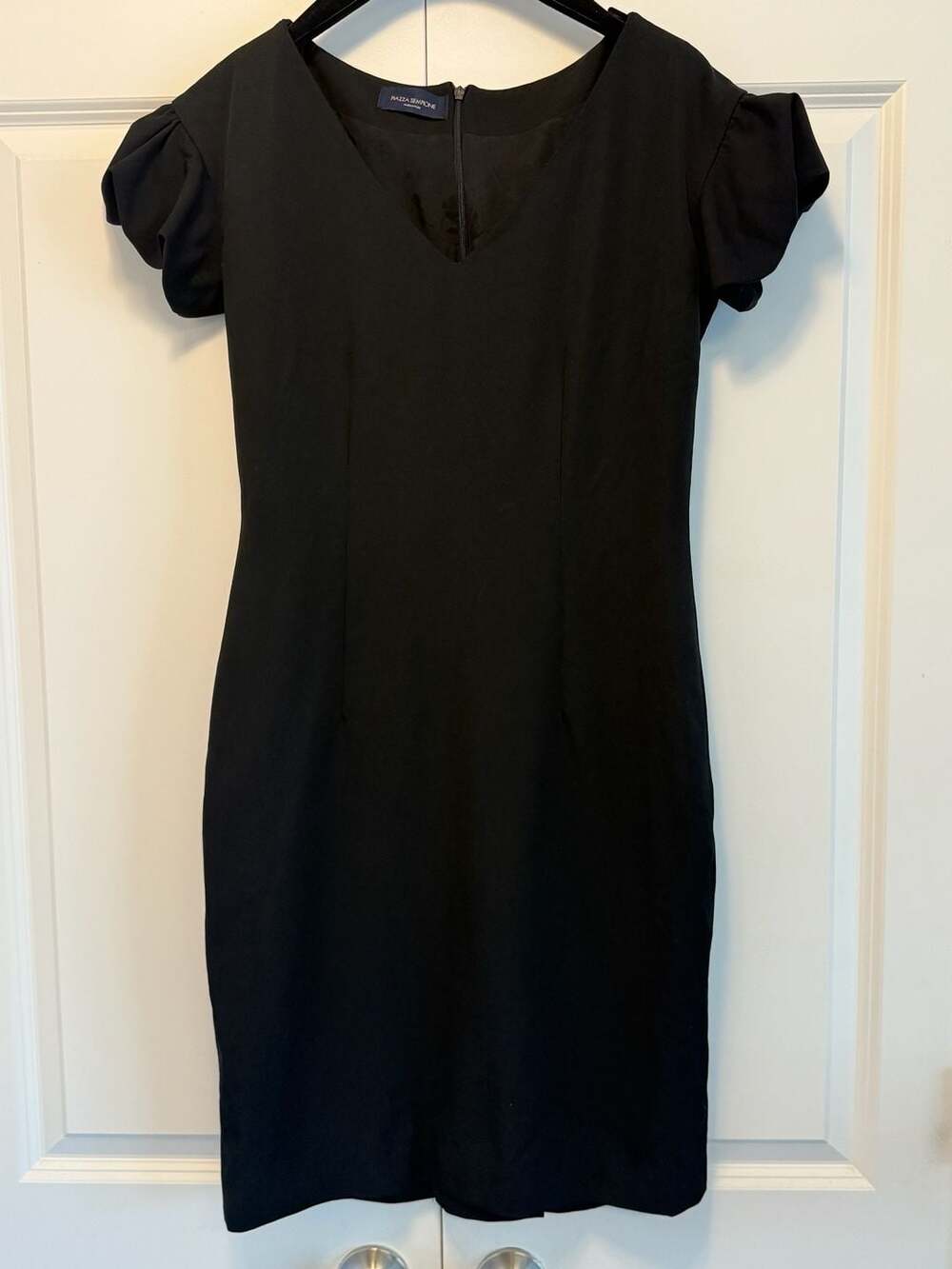 Piazza Sempione 100% Pure New Wool Black Sheath Dress with Flutter Sleeves